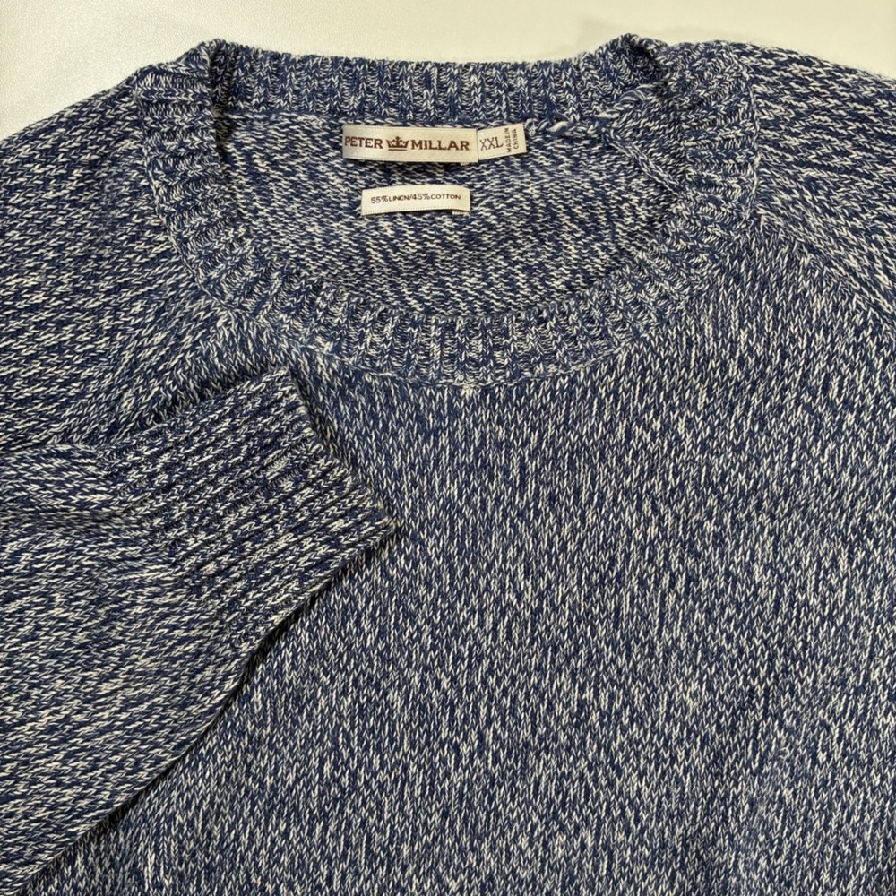 Peter Millar Linen Blend Sweater 2XL Blue Crewneck Marled MS14S60